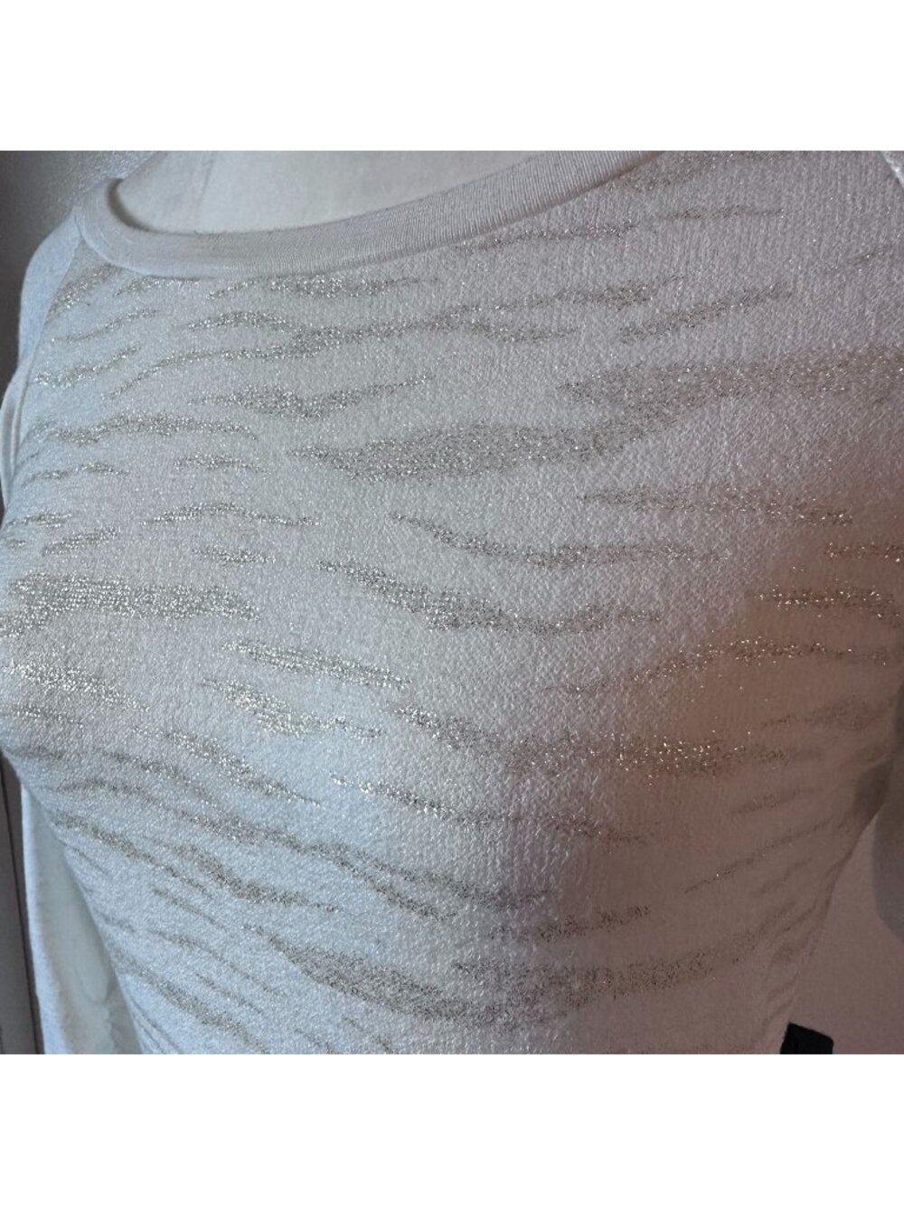Heartsoul Womens White & Silver Metallic Long Sweater or Short Dress With 3/4 Sl